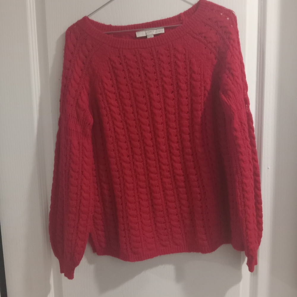LOFT Vibrant Red Cable Knit Sweater